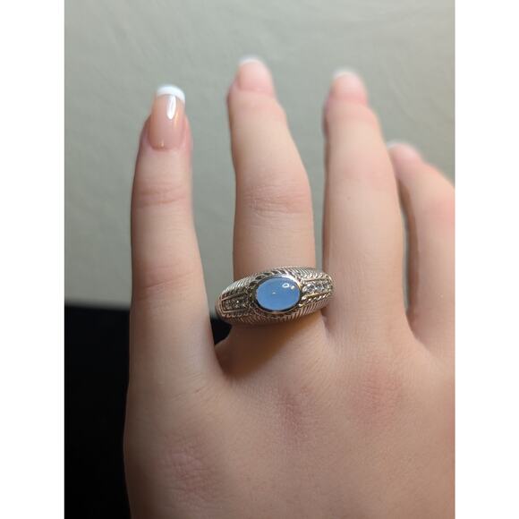 Judith Ripka Sterling Silver Blue Chalcedony Diamonique CZ Ring Size 7.75 - Picture 1 of 11